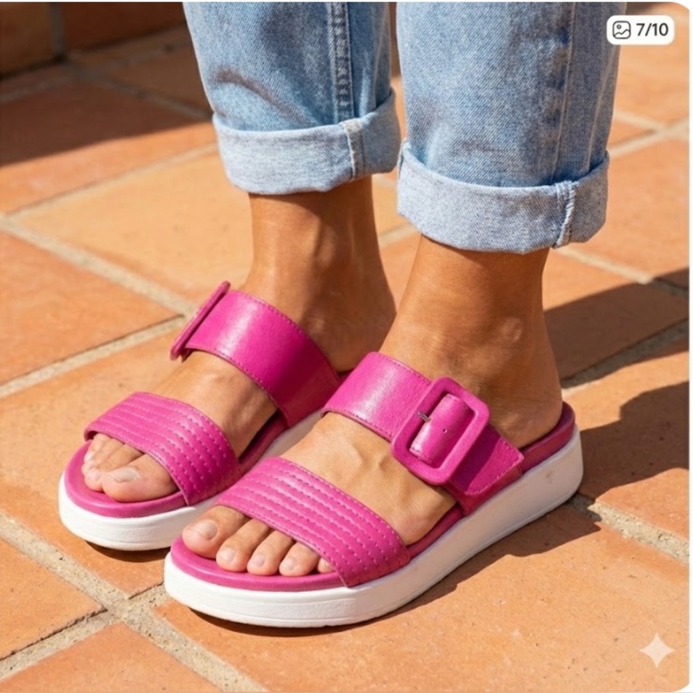 MJUS pink genuine leather open-toe slide sandals size EU 37/US 6